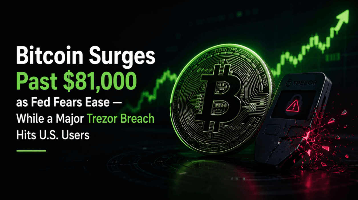 Bitcoin Surges Past $81,000 as Fed Fears Ease — While a Major Trezor Breach Hits U.S. Users