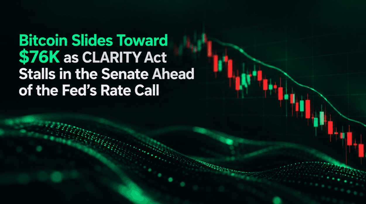 Bitcoin Slides Toward $76K as CLARITY Act Stalls in the Senate Ahead of the Fed's Rate Call